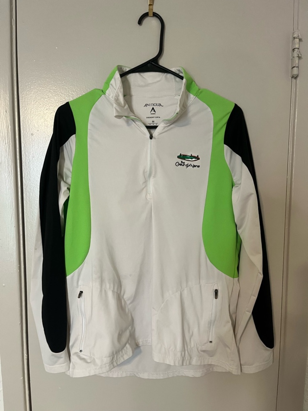 Antigua Desert Dry 1/2 Zip Golf Jacket Women's Medium White Green Coeur d'Alene